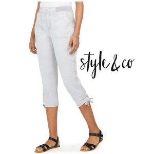 Tie-Hem Capri Pants, Silver Size 8